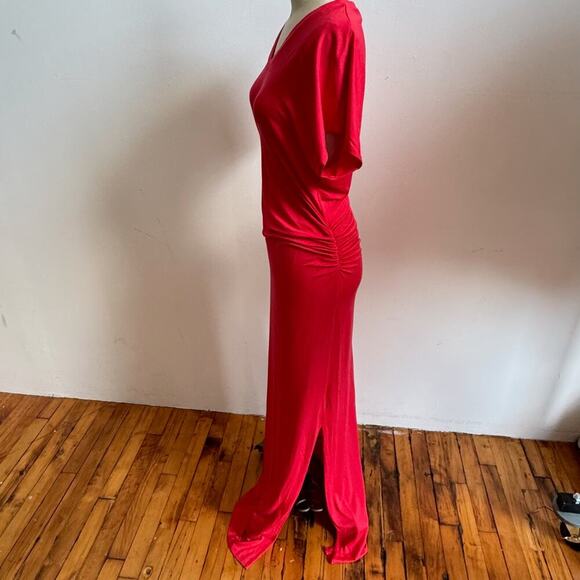 LNA Red Jersey Knit V-Neck T-Shirt Maxi Dress - Picture 4 of 12